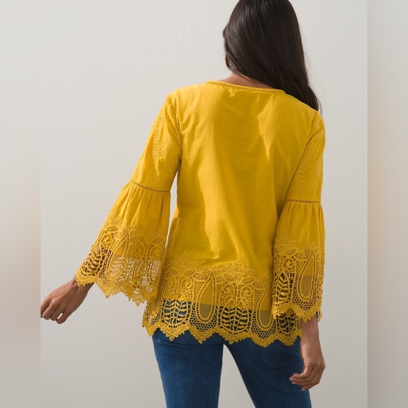 SOLD Chico's Mustard Lace Detail Blouse - Picture 3 of 10